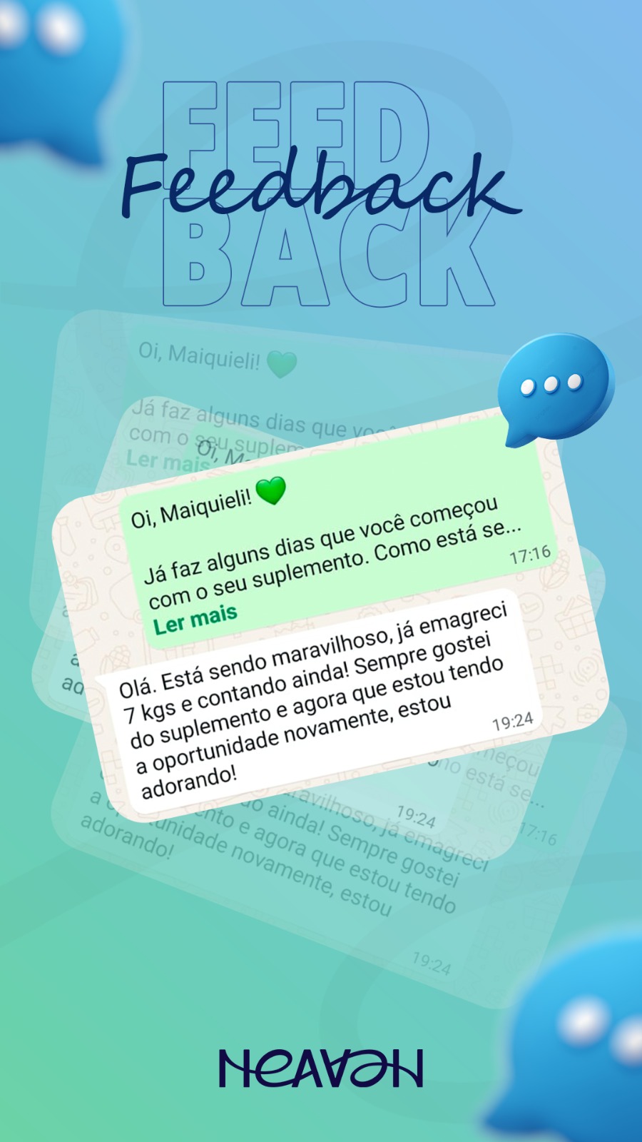Feedback de cliente Heaven no WhatsApp: emagreceu 4 quilos e perdeu medidas